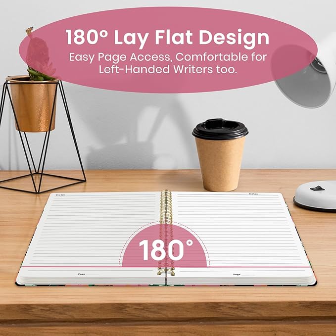 Taja Lined Spiral Journal Notebook for Women, Pretty College Ruled Notebook for Work & Note Taking, A5 Hardcover Journal for Writing, Cute Aesthetic 140 Pages, Blossom Drift