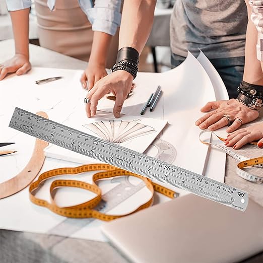 YouOKLight Stainless Steel Ruler 2-Pack, 12 Inch & 30 cm Metal Ruler Dual Scale, Flexible Yet Durable Metric and Imperial for Drawing, Engineering, Sewing, School, Office – Silver