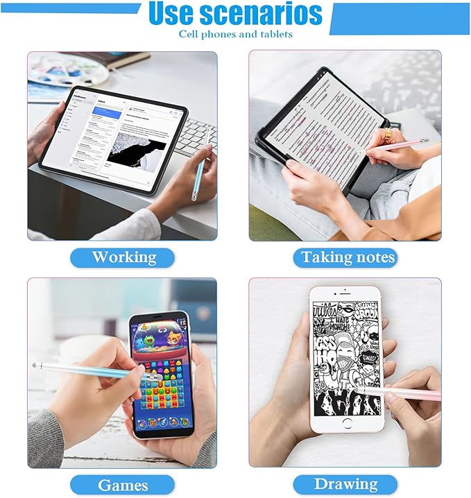 Bopomofo 2PCS Stylus Pens for Touch Screens,Stylus Pen for iPhone/iPad/Tablet Android/Microsoft Surface,Compatible with Touch Screens(White Pink/White Blue)