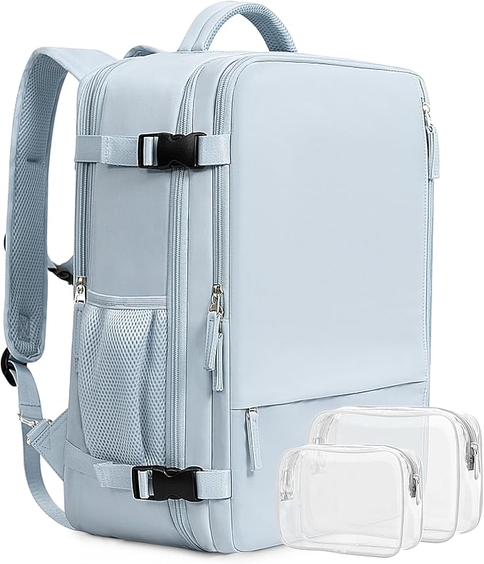 Beraliy Travel Backpack for Men Women,TSA Carry On Backpack Flight Approved | 16 Inch Laptop Waterproof Hiking Backpack, Casual Outdoor Daypack Bag for College Weenkender Business, Light Blue