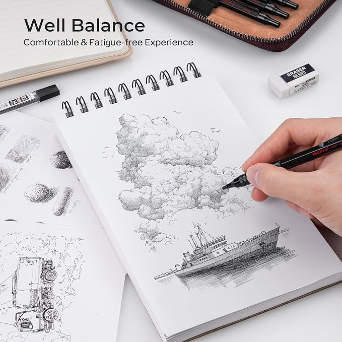 Nicpro 33PCS Black Metal Mechanical Pencil Set in Leather Case | Art Drafting Pencil 0.3/0.5/0.7/0.9/2mm Lead Holders for Sketching Drawing with 18 Tube (6B 4B 2B HB 2H 4H Colors) Lead