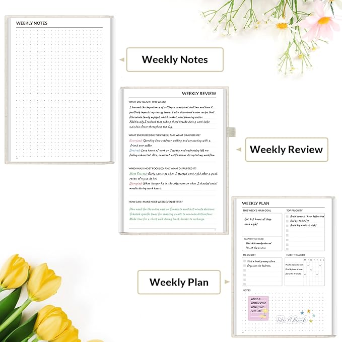 SUNEE Adhd Daily Planner for Adults,3-Month Undated Daily Weekly Monthly Planner for Productivity, Goal Setting, Time Management, Work & Life - for Men & Women,Vision Board + Stickers,Beige