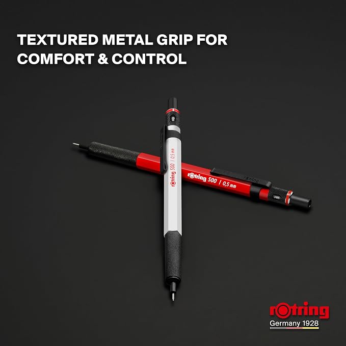rOtring 500 Mechanical Pencil, White Hexagonal Plastic Barrel and Non-Slip Textured Metal Grip, 0.5mm, HB Lead, 1 Count - Precision, Comfort, Sleek, Writing