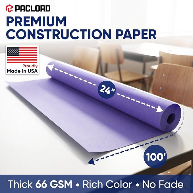 Lilac Construction Paper Roll 24" x 100 ft – Made in USA – 24" Bulletin Board Paper for Classroom & School, Teachers & Kids