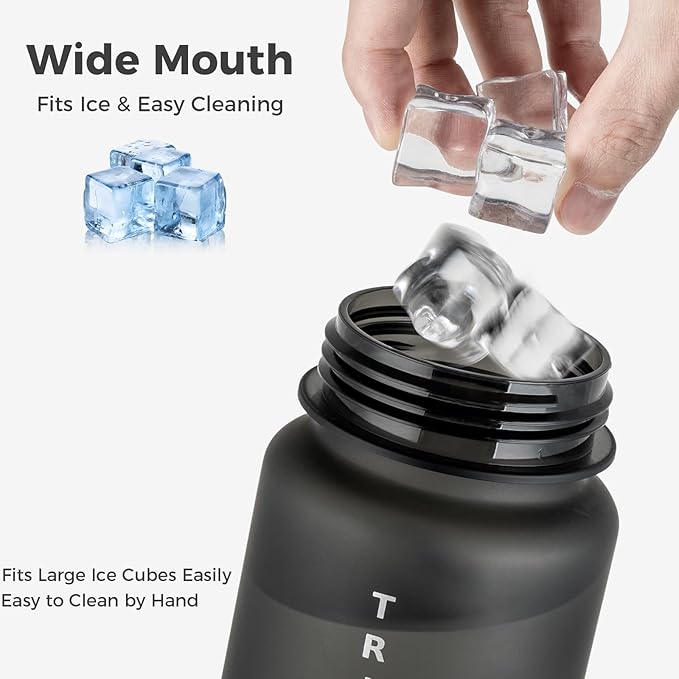 32oz Water Bottle with Chug Lid, Frosted & Clear Tritan BPA-Free, Leakproof, Wide Mouth, Portable Sports Water Bottle for Gym, Office, Travel, Outdoor (Black)