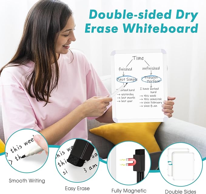 WALGLASS 2 Pack Small Dry Erase Whiteboard, 8.5 x 11 Inches Double-Sided White Board for Wall, Students, Fridge, Locker, Portable Mini White Board, Hang or Stick Whiteboard for Home, School, Office