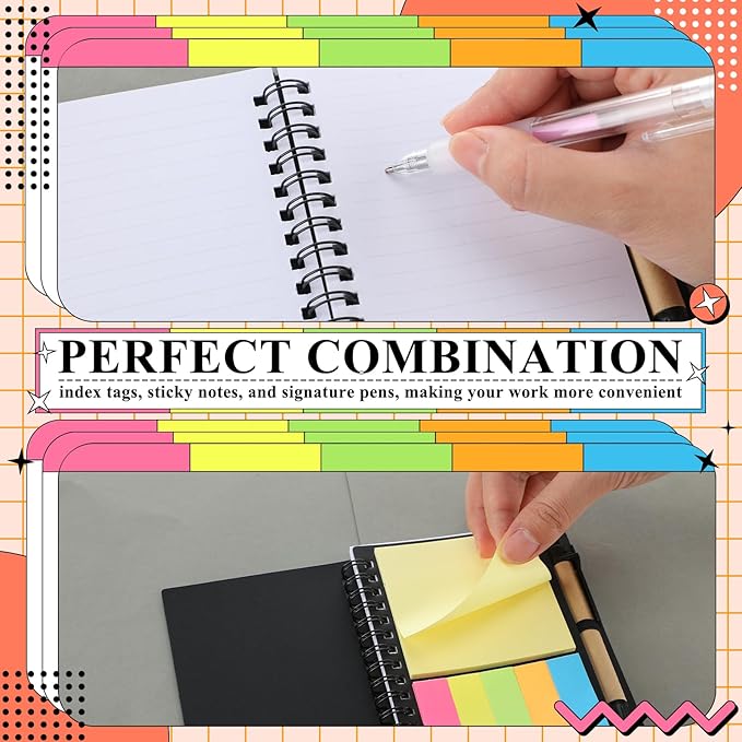 Qilery 1 Pack Lined Spiral Notebook Small Notepad and Pen Set Steno Pads Lined Notepad Black Pocket Notebook for Business Office Supplies