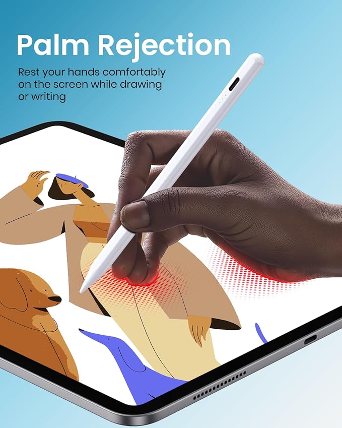 Hastraith Stylus Pen for iPad(2018-2025)-2X Faster Charge with Tilt Sensitivity & Palm Rejection for iPad 11/10/9/8/7/6th Gen, Air 7/6/5/4/3/M3/M2, Pro 13"/12.9"/11"/M4, Mini 7/6/5th, White