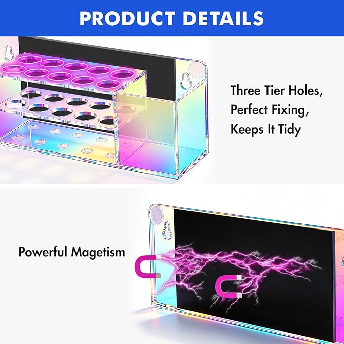 Magnetic Dry Erase Marker Holder for Whiteboard, Wall Mount Pen Holder for Refrigerator, Clear Pencil Holder for Fridge, Strong Magnet Locker Organizer for Classroom(Colorful)
