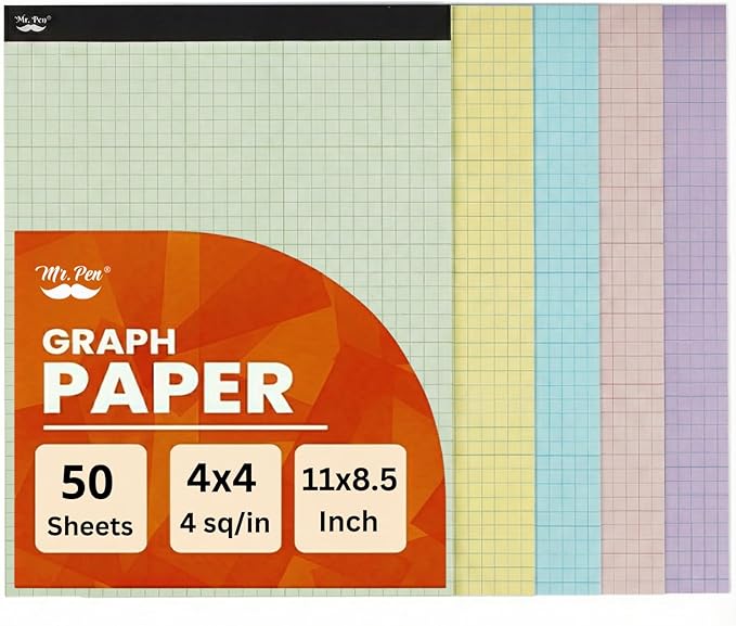 Mr. Pen- Graph Paper Pad, 17x11 Inches, 4x4 (4 Squares per Inch), 22 Sheets, Ideal for Math, Graphing and Sketching, Grid Paper for Students, Engineers, Artists