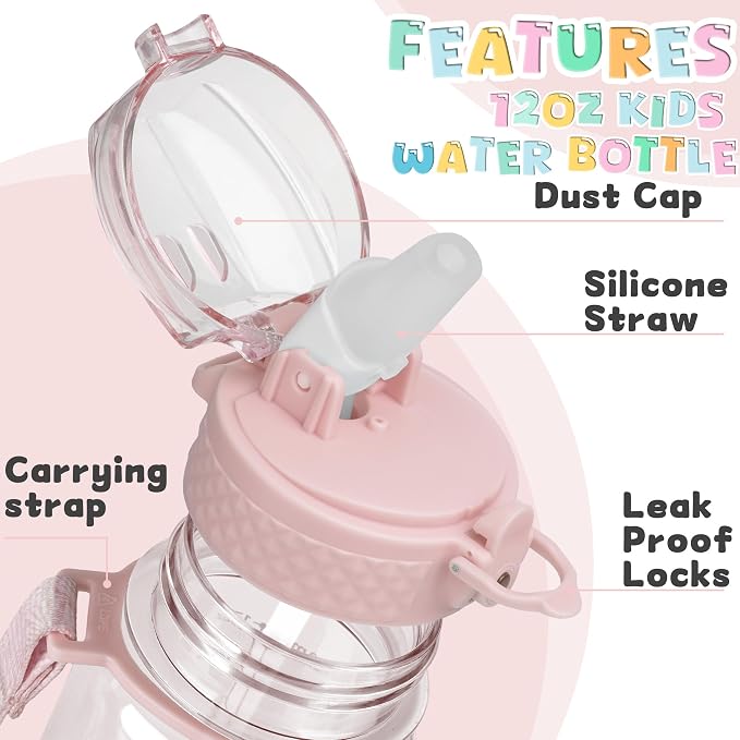 OLDLEY 17oz Kids Water Bottle, Tritan BPA-Free, Leakproof Flip Straw Lid, Motivational Time Marker, Carry Strap, Reusable Clear Water Bottle for Boys & Girls,Cherry Blossom