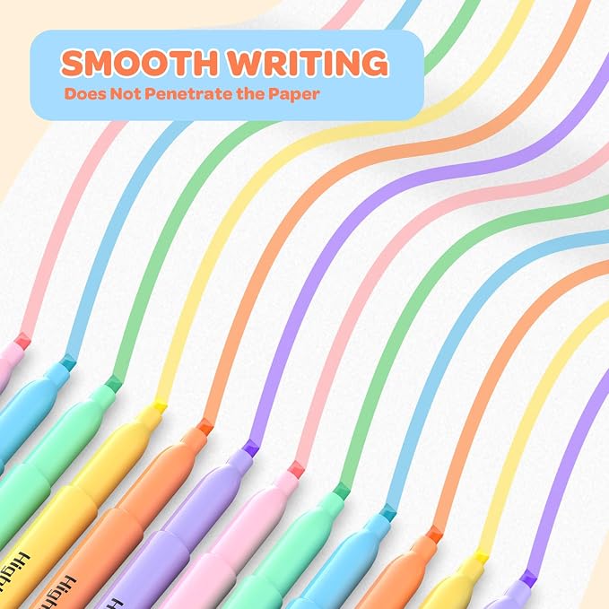 48 Count Pastel Highlighters Bulk - 6 Assorted Soft Colors, Chisel Tip, No Bleed & Quick Dry, Ideal for Note Taking, Studying, School, Office, Student & Teacher Supplies