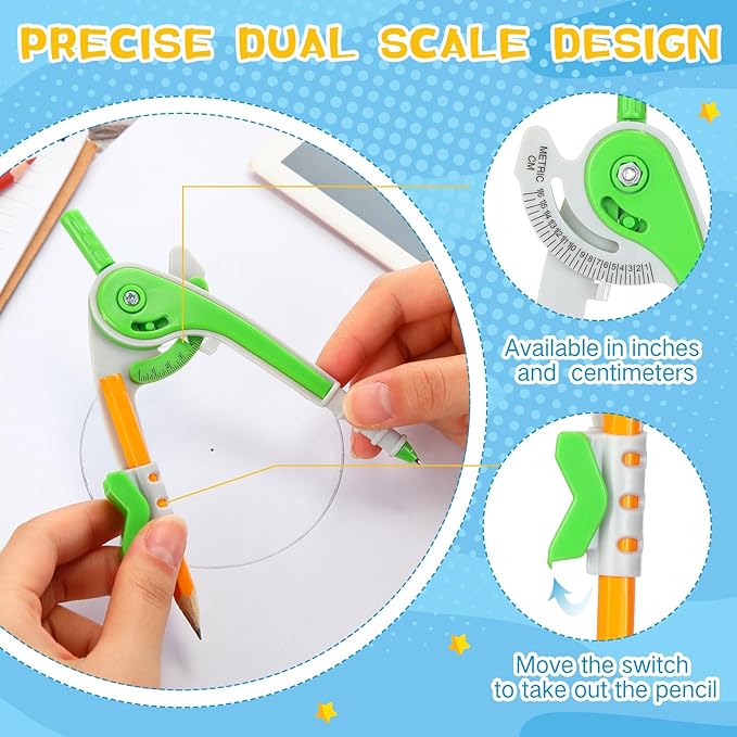 Zonon 15 Pcs Math Geometry Compasses Classroom Set, Bulk Bright Colored Plastic Drawing Compass with Pencils and Safe Tip, Back to School Teacher Supplies for Kids Basic Drafting