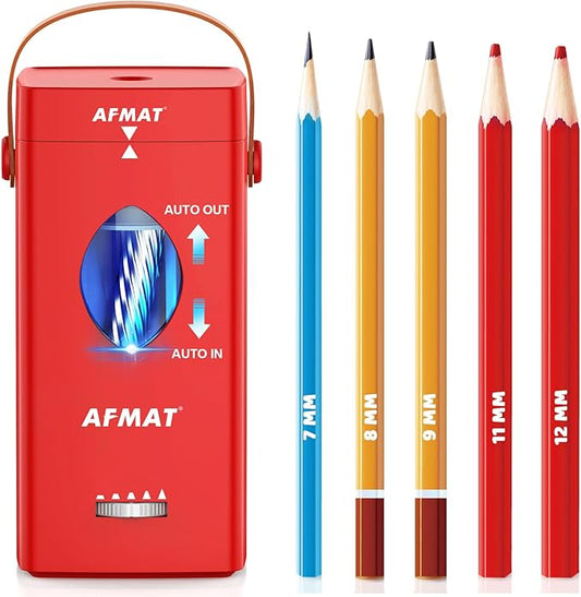 AFMAT Electric Pencil Sharpener, Rechargeable & Cordless, Fully Automatic Pencil Sharpener for Classroom, Auto in & Out, 5 Sharpness Modes, Heavy Duty Sharpeners for 6-12mm No.2/Jumbo Pencils PSC7