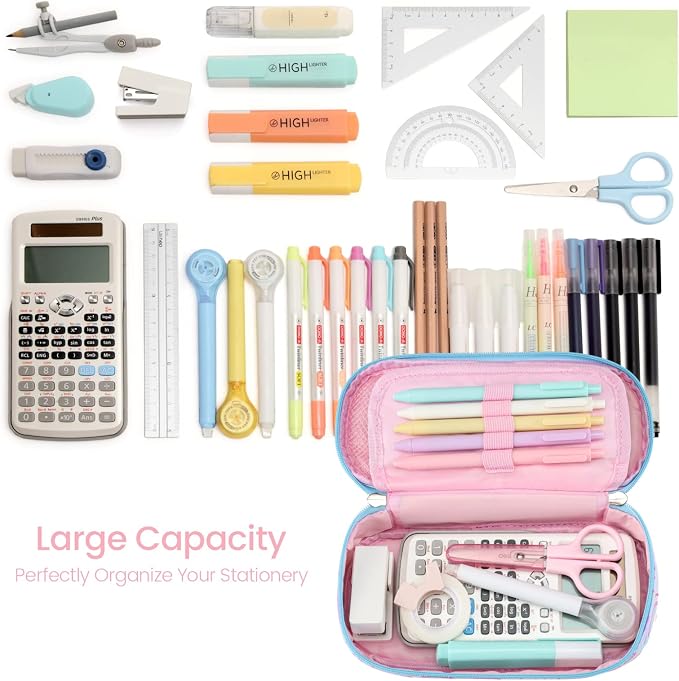 Cambond Cute Pencil Case for Girls - Big Capacity Pencil Cases for Kids, Large Storage Pencil Pouch for School, Pencil Case Only, Purple Rainbow
