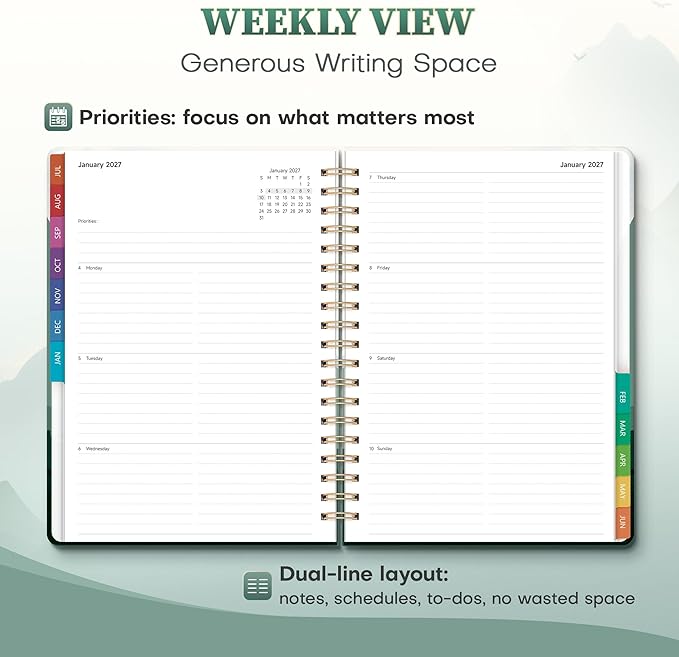 Planner 2026-2027 Monthly and Weekly Academic Planner July 2026 - June 2027, Hardcover Calendar 2026-2027 Agenda Daily Planner for Student Teacher School Office Supplies, 7.4" x 10.2", Green Mount