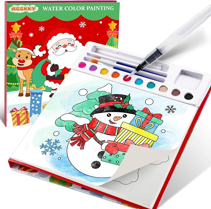 AGGKKY Paint with Water Christmas Coloring Books for Kids Toddlers Mess Free Water Color Paint Sets Arts and Crafts for Kids 3+ Christmas Activities Birthday Stocking Stuffers Toy Gift