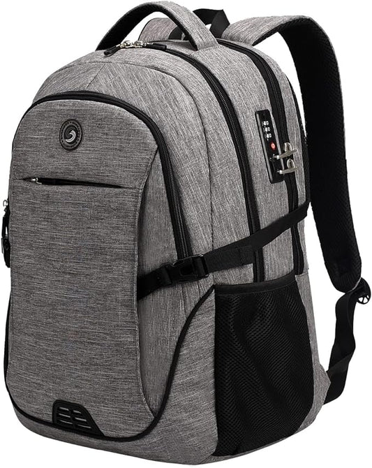 SHRRADOO Anti Theft Laptop Backpack Travel Backpacks with Combination Lock for Women Men College Backpack Computer Bag Fits 17 Inch Laptop,Grey