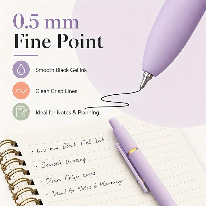 FIOVER Gel Pens, 7pcs 0.5mm Quick Dry Black Ink Fine Point Smooth Writing Pens High-End Series Ballpoint for Office School Supplies (7Pcs Morandi)