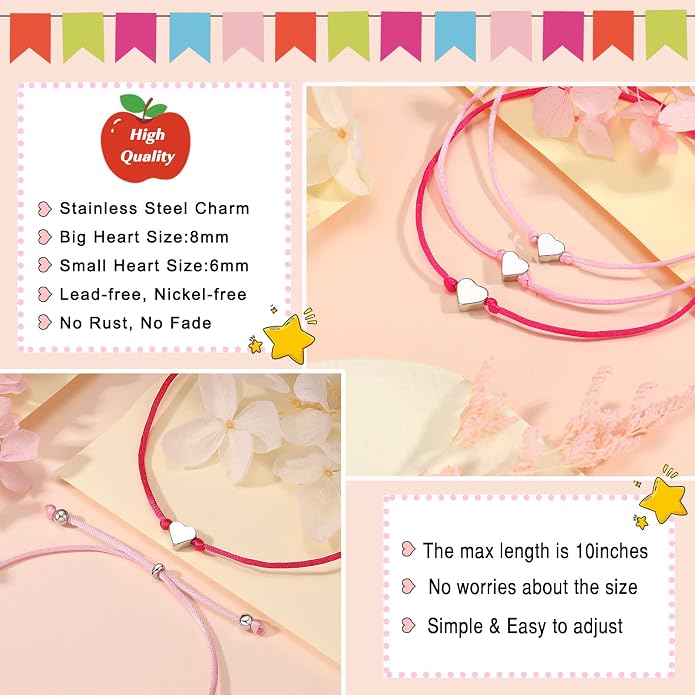 UNGENT THEM Big & Small Heart Bracelets Back to School Gifts for Girls