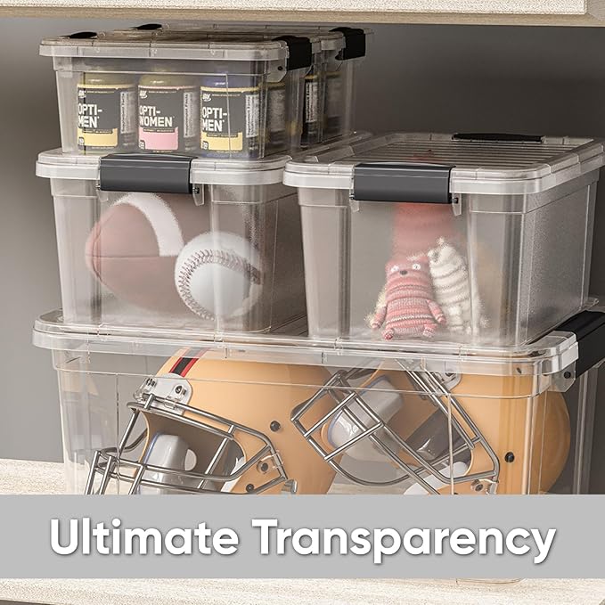 Superio Storage Bins with Lids- 3 Pack, 6.6 Qt Clear Boxes for Organizing, Stackable Plastic Containers- BPA Free, Non-Toxic, Odor Free, Organizer for Home, Office, Dorm