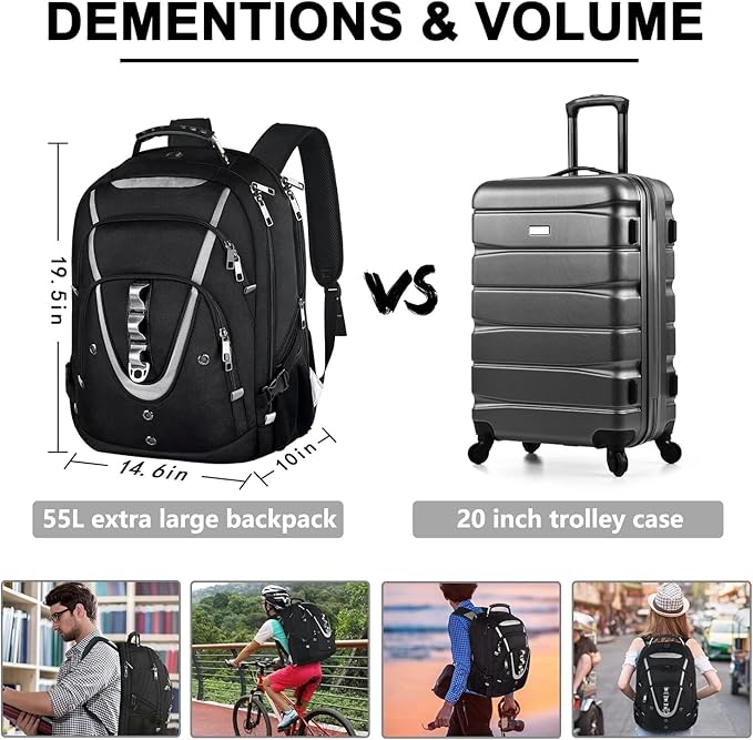 18.4 Laptop Backpack for Men, 55L-60L Extra Large Gaming Laptops Backpack, TSA Friendly Flight Approved RFID Anti-theft Pocket, Water Resistant Suiltable for Travel Business Work