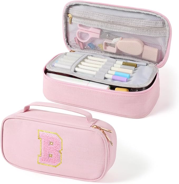 YOOLIFE Pencil Case for Girls, Cute Pencil Pouch Pen Case, Large Capacity Aesthetic School Supplies for Teen Girls, B (Pink)