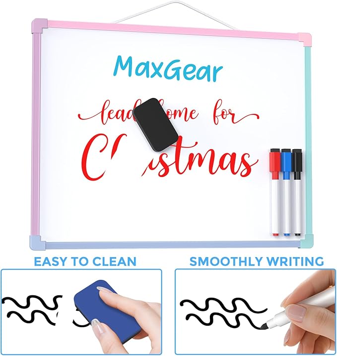 MaxGear Double-Sided Dry Erase Board for Wall, 16"x12" Hanging Whiteboard, Small Dry Erase White Board, Portable Whiteboard for Planning, Drawing, Memo, to Do List, Multi-Colorful Frame