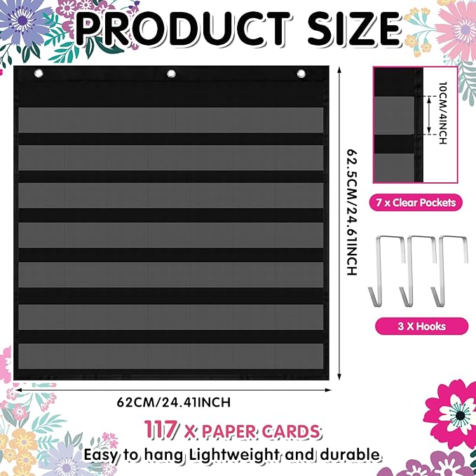 119 Pcs Classroom Calendar Pocket Chart Black Monthly Bulletin Board Set Seasons Festival Weather Farmhouse Calendar Set for Classroom Decoration Back to School Supplies(Wildflower)