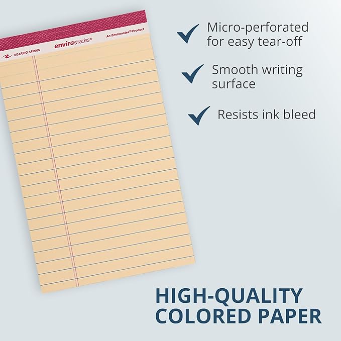Roaring Spring Enviroshades Assorted Colored Small Legal Pads, 72 Pack, Legal Ruled Recycled Mini Writing Note Pads, 5" x 8", 50 Sheets, Perforated Memo Pad For School & Office, Made in USA