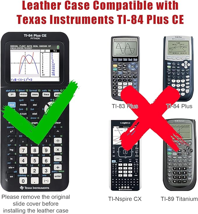 YouKnow PU Leather Protective Case Compatible with Texas Instruments TI-84 Plus CE Color Graphing Calculator with ID Card Slot (Only Case) (Red)