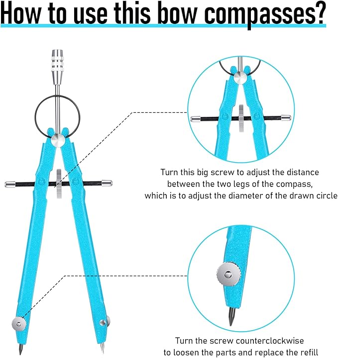 EBOOT Student Geometry Math Set, Metal Drawing Compass and 6 Inch Clear Swing Arm Protractors 180 Degree Math Protractor(Blue and Blue)