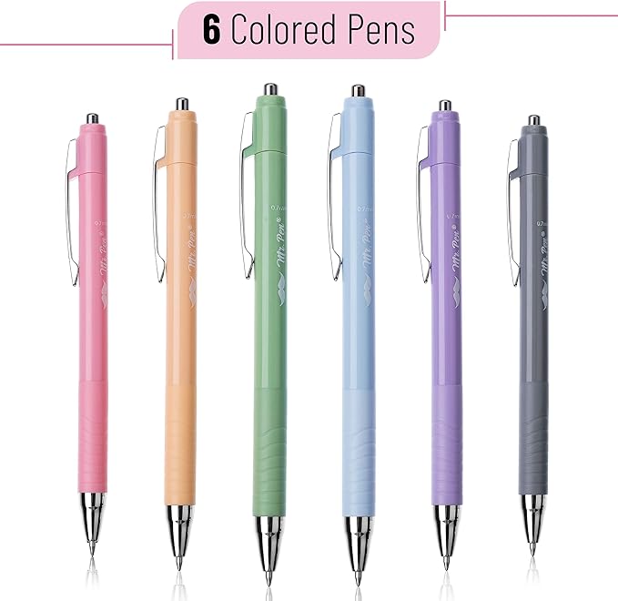 Mr. Pen- Retractable Bible Journaling Pens, 6 Pack, Colored Ink, Smooth Writing Pen, No Smear, Comfortable Grip, Ideal for Bible Journaling, Note-Taking, Writing & Daily Use