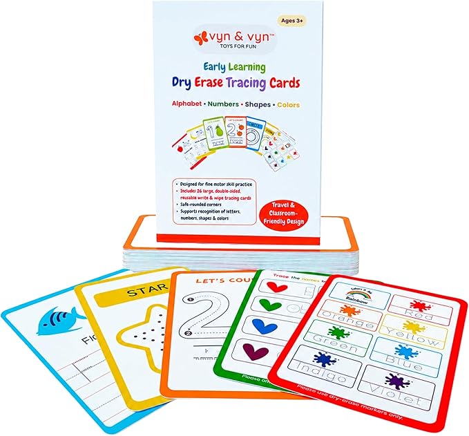 Alphabet & Number Handwriting Tracing Cards – Reusable Large Dry Erase ABC, Numbers. Shapes & Colors | Upper & Lowercase Writing Practice | Montessori Learning for Toddlers, Preschool & Kindergarten