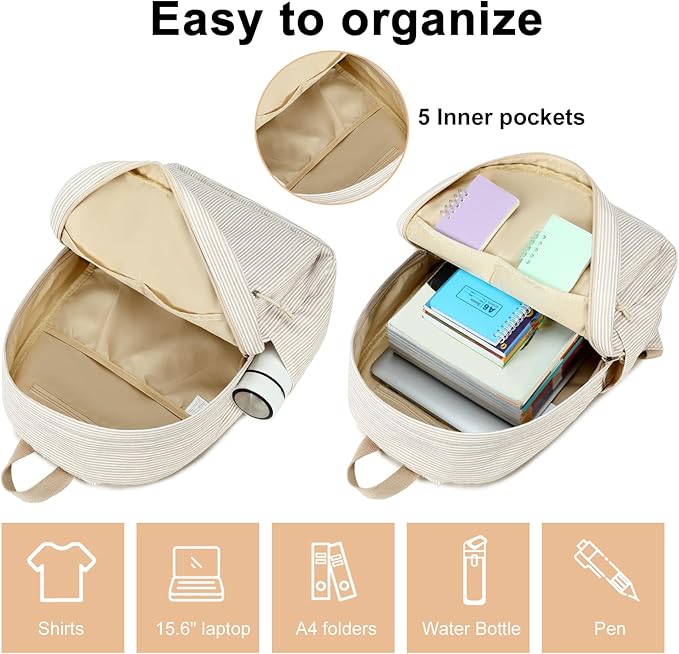 BTOOP School Backpack for Teens Large Corduroy Bookbag Lightweight 15.6 inch Laptop Bag for Girls Women Casual High School College