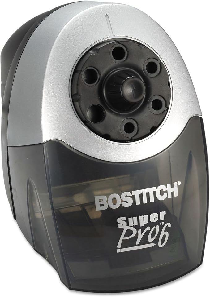 Bostitch Office SuperPro6 Electric Pencil Sharpener, Heavy Duty Commercial with 6 Holes and Industrial Motor, Grey