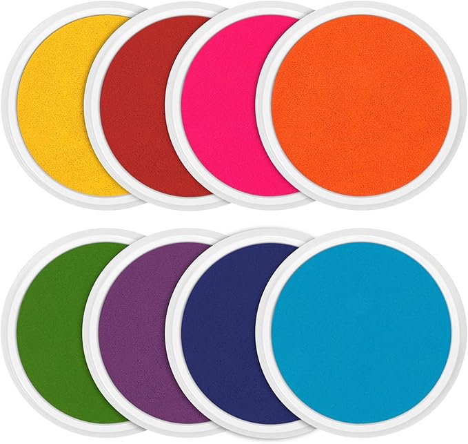 7 Inch Ink Pad Pads for Kids Washable, Large Stamp Pad with 8 Vibrant Colors, Non-Toxic Finger Paint & Stamp Pads Set for Arts and Crafts, Perfect for Children's DIY Projects, Home School Use