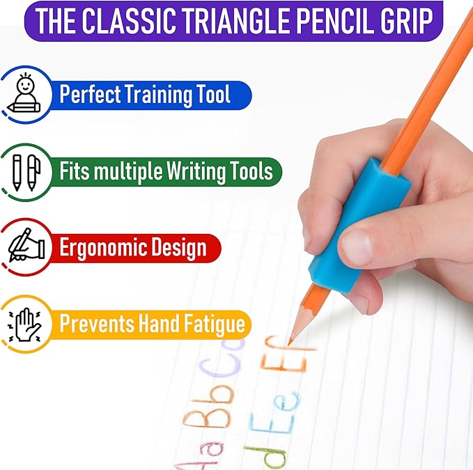 Pencil Grip The Classics Triangle Grip Ergonomic Writing Aid, For Right or Left Handed Users, Assorted Colors, Pack of 200 (TPG-162)
