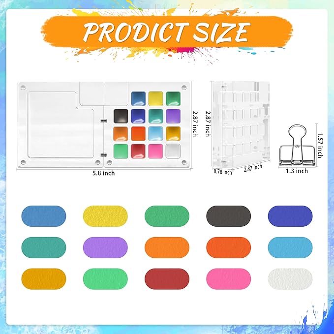 Pocket Watercolor Paint Set, 24 Vibrant Colors with 15-Well Acrylic Palette - Portable Travel Art Kit for Beginners, Artists, Outdoor Sketching & Gift