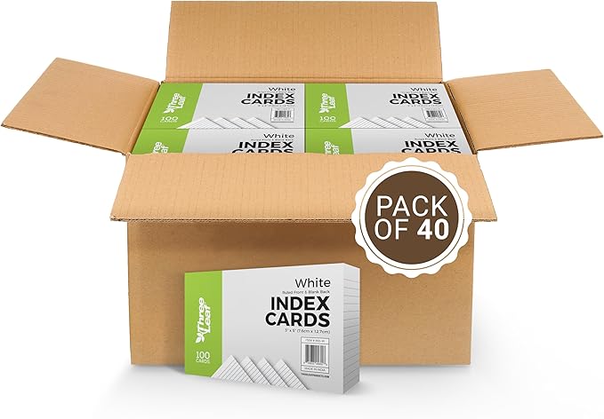 THREE LEAF 3 X 5, INDEX CARDS RULED, 4000 CT. (100 x 40) WHITE, Ruled Flash Cards, Study Card, Memo Pad, For To-Do List, Art And Craft Projects