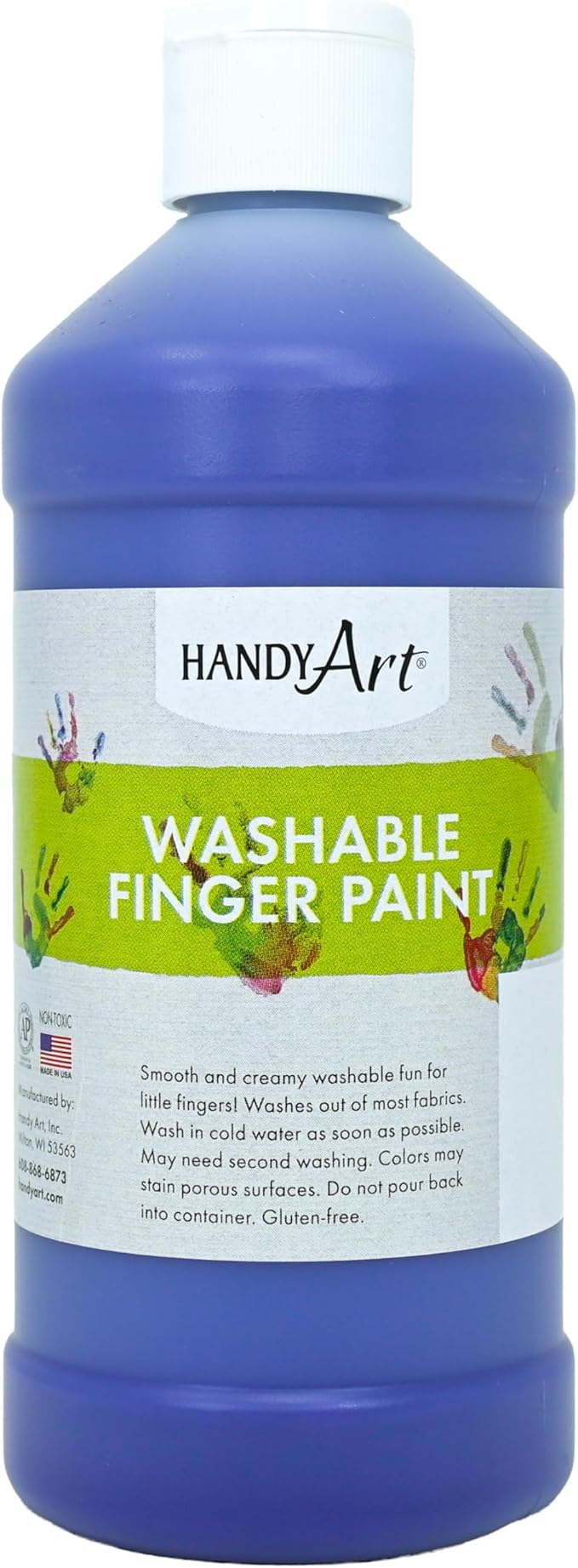 Handy Art Washable Finger Paint, Violet, 16 oz Bottle, Easy Clean Up, Sensory Paints for Fingers & Hand Prints, Ages 3 & Up, Safe for Kids & Toddlers, AP Certified Non-Toxic, Made in USA