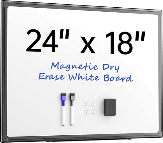 VUSIGN 24" x 18" Magnetic Whiteboard for Wall, Dry Erase Board with Black Frame, Hanging White Board for Office, Home, School, Dorm – Includes Markers, Magnets & Eraser