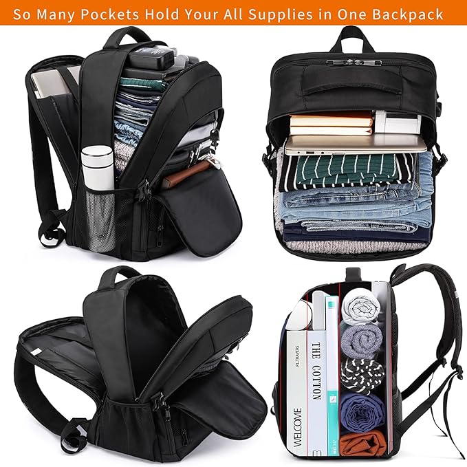18.4 inch Laptop Backpack,Extra Large Backpack for Men 55L ,Water Resistant Travel Backpack with USB Charging Port,TSA Friendly Big Business Anti Theft Computer Bag Work College School Bookbags,Black