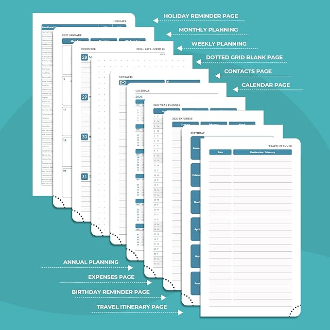 Weekly Monthly 2026-2027 Planner (July 26-Dec 27),6.5"x3.75",18 Months Agenda Plan with Month Tabs & Pocket,Expenses/Note Pages, Academic Calendar with Vegan Leather Cover,Light Blue