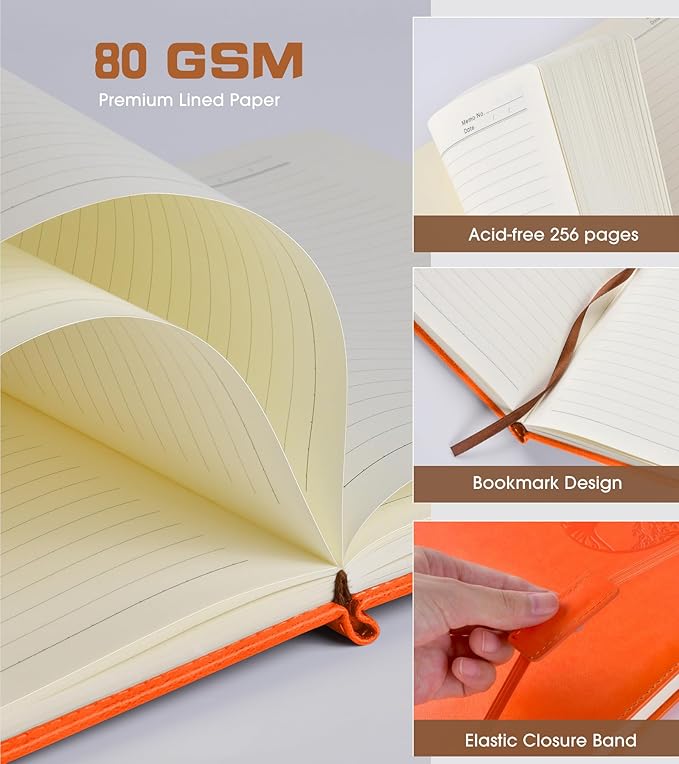Lined Journal Notebook for Women Men,256 Thick Pages,A5 Hardcover Vintage Leather Journal for Writing,Travel,Business,Work, School,College Ruled Notebooks for Note Taking,Daily Diary 5.7"×8.3"