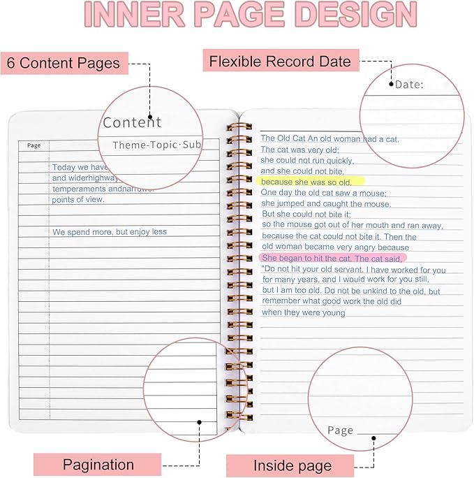 Utron Spiral Notebook For Women & Men, 2PCS Spiral Journal Notebooks, 5.9 x 8.3” College Ruled Notebook For Work Notes, Journal Writing, And Daily Life Entries (Pink)