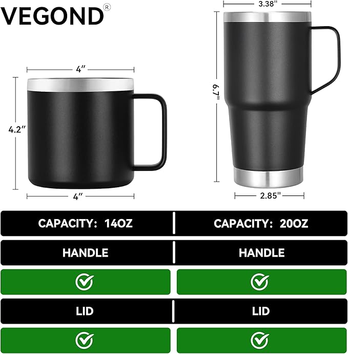 VEGOND 14 oz Insulated Coffee Mug Bulk with Handle, Stainless Steel Travel Coffee Mug with Lid, Double Wall Vacuum Metal Coffee Cup, Coffee Tumbler Powder Coated, Purple 8 Pack