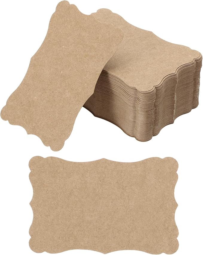 PATIKIL 3.7"x2.4" Blank Paper Business Cards, 120 Pack Small Index Flash Cards Words Message Note Card Mini Paper Tags Lace for DIY Gift, Brown