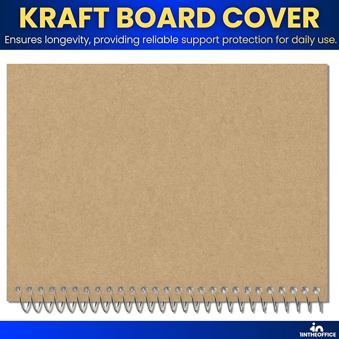 1InTheOffice Wirebound Spiral College Ruled Notebook 6 x 9, 3 Subject Notepad, Kraft Cover, 100 Sheets, (4/Pack)