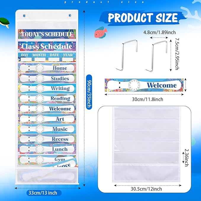 Ocean Daily Schedule Pocket Chart For Classroom Decor With 13+1 Pockets And 42 Designed Schedule Cards, Teacher Supplies For Preschool Classroom Home Office Back To School Decorations